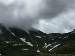 天候の悪い雄山山頂